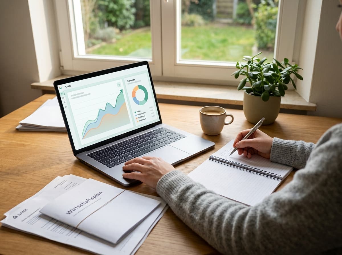 Eigentümer plant den Wirtschaftsplan am Laptop