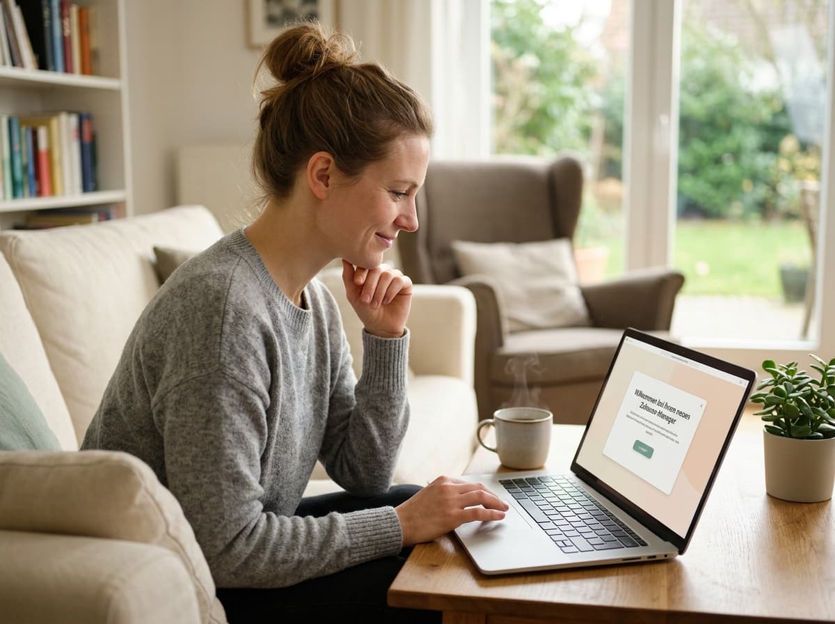Eigentümerin richtet das Portal zuhause am Laptop ein